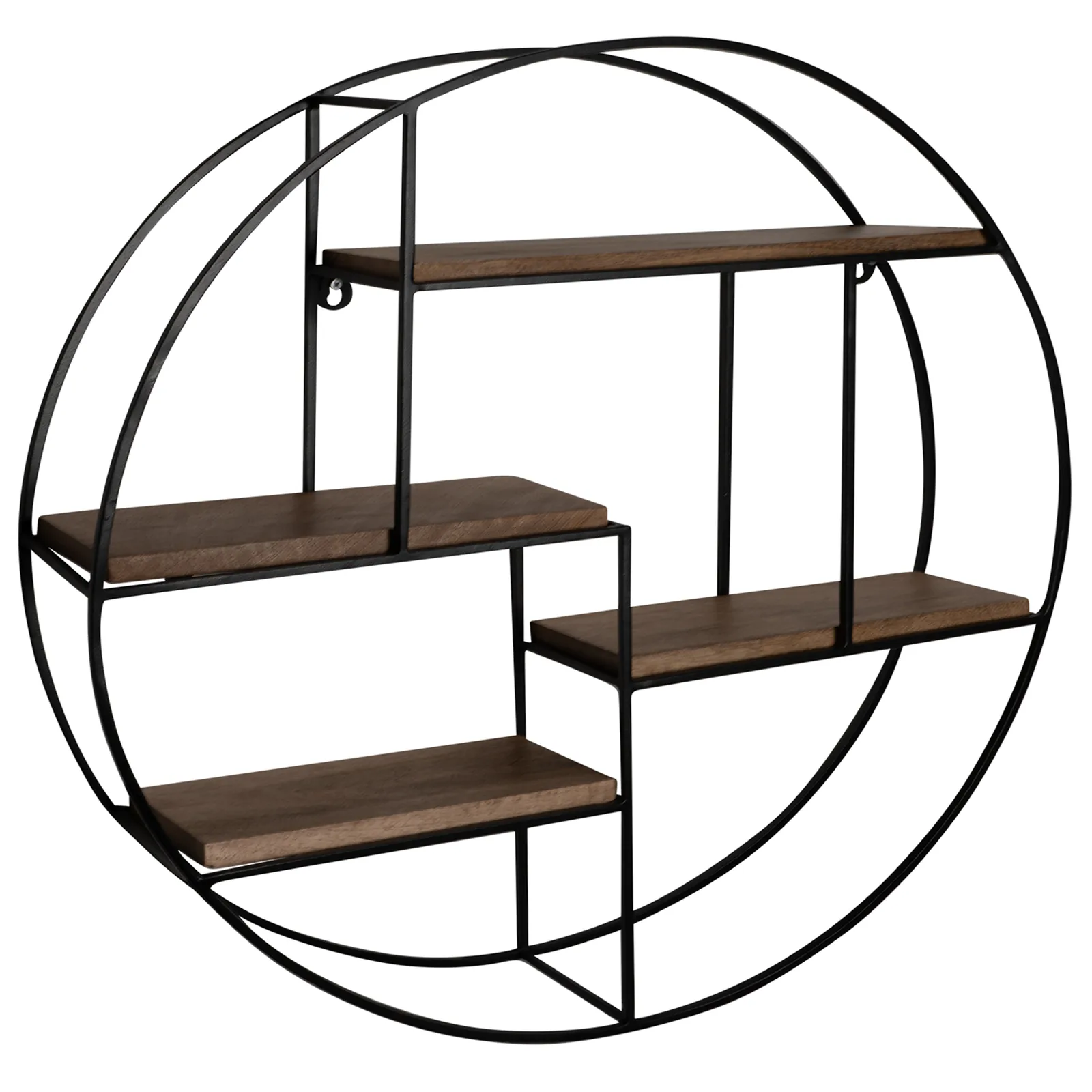 FineBuy Wandregal 70x70x18 cm Mango Massivholz / Metall Hängeregal Rund, Kleines Design Schweberegal Industrial, Regal Hängend Wohnzimmer, Bücherregal Wand