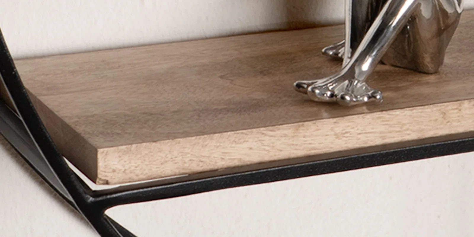 FineBuy Wandregal 70x70x18 cm Mango Massivholz / Metall Hängeregal Rund, Kleines Design Schweberegal Industrial, Regal Hängend Wohnzimmer, Bücherregal Wand