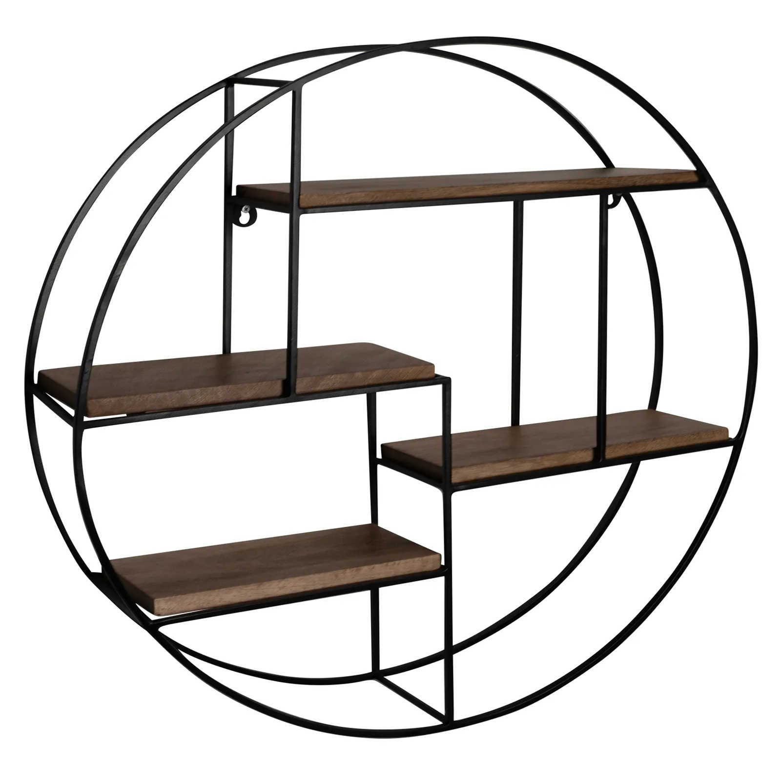 FineBuy Wandregal 70x70x18 cm Mango Massivholz / Metall Hängeregal Rund, Kleines Design Schweberegal Industrial, Regal Hängend Wohnzimmer, Bücherregal Wand