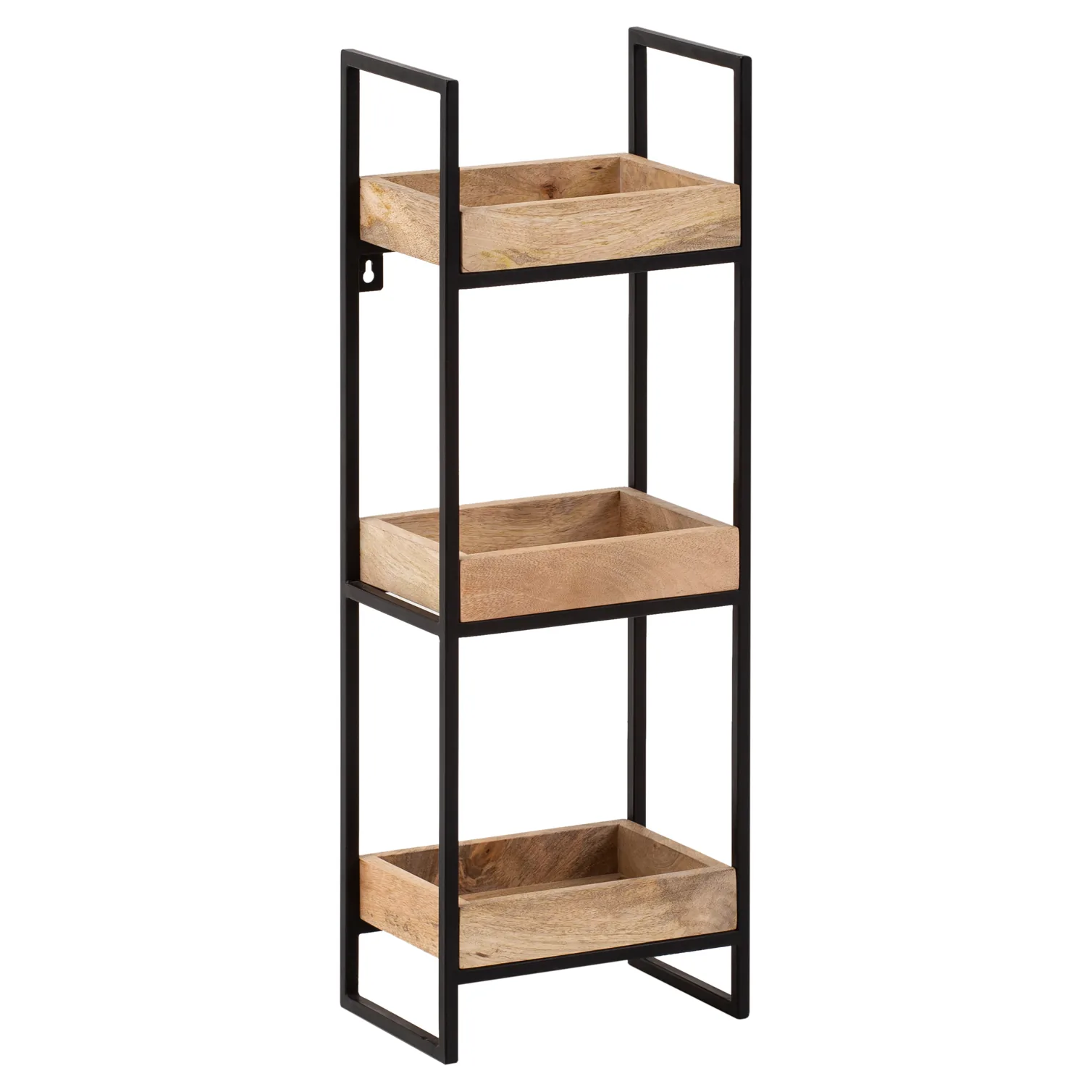 FineBuy Wandregal 27x77x18 cm Mango Massivholz / Metall Hängeregal Industrial, Design Schweberegal Rechteckig, Regal Hängend Wohnzimmer, Tablettregal Wand mit 3 Ablagen & Metallrahmen