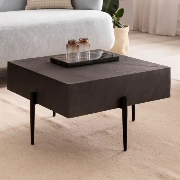 FineBuy Couchtisch 64x64x35 cm Steinoptik / Metall Sofatisch Anthrazit Quadratisch, Design Wohnzimmertisch Kaffeetisch Massiv, Tisch Wohnzimmer Modern