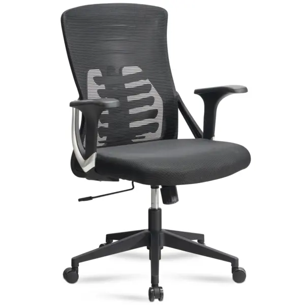 FineBuy Bürostuhl Mesh-Bezug Schreibtischstuhl bis 120 kg, Drehstuhl höhenverstellbar mit Lendenwirbelstütze, Stoff-Schreibtischsessel ergonomisch mit Armlehnen & Wippfunktion