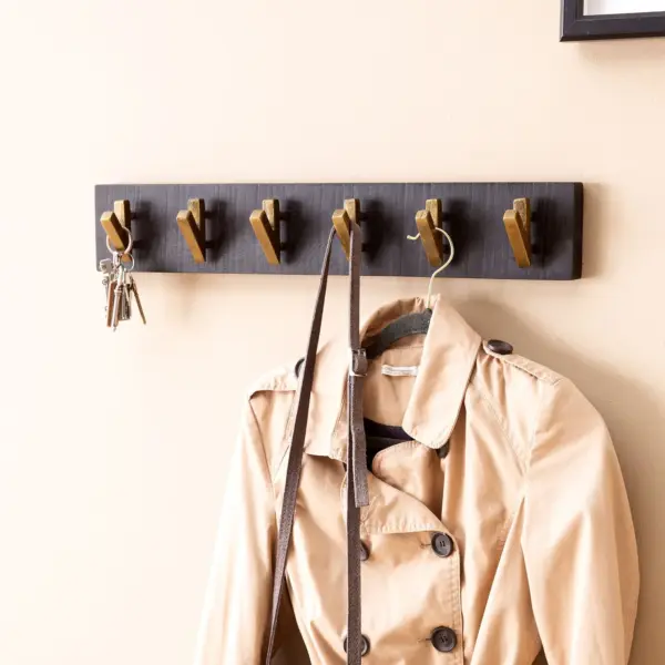 FineBuy Wandgarderobe Mango Massivholz 60cm - Garderobenpaneel massiv Holz - Wand Garderobenleiste Hakenleiste 6 Kleiderhaken