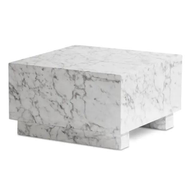 FineBuy Couchtisch MONOBLOC 60x60x35 cm Hochglanz mit Marmor Optik, Wohnzimmertisch Cube Quadratisch, Design Sofatisch, Lounge Kaffeetisch Würfel-Form