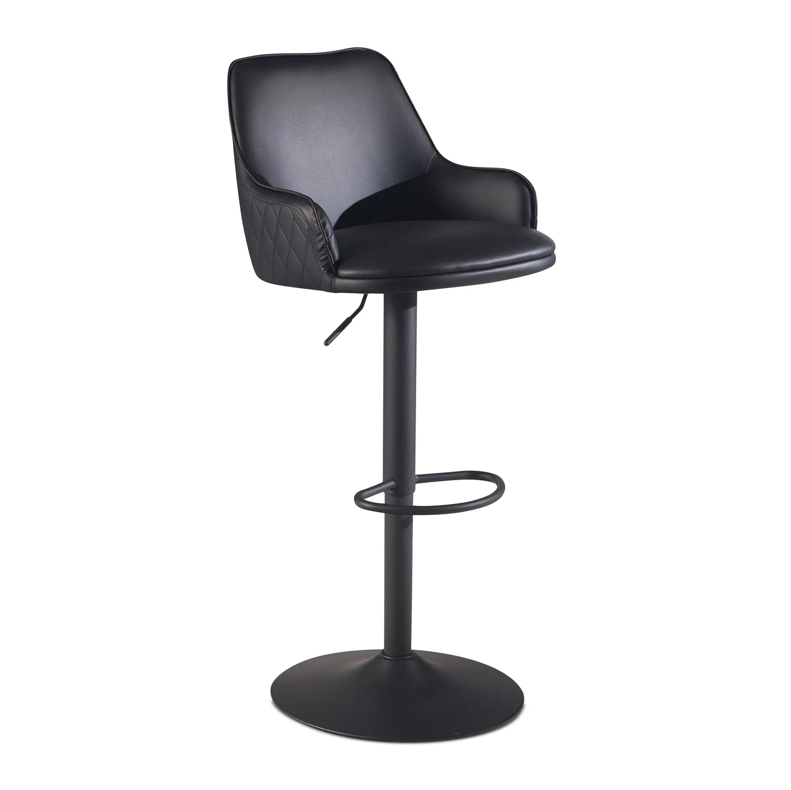 FineBuy Barhocker Kunstleder Schwarz Hocker mit Lehne 86 - 106 cm, Küchenhocker Höhenverstellbar Modern 100 kg, Barstuhl Tresenhocker mit Metall-Trompetenfuß, Bistrohocker Gepolstert mit Armlehne