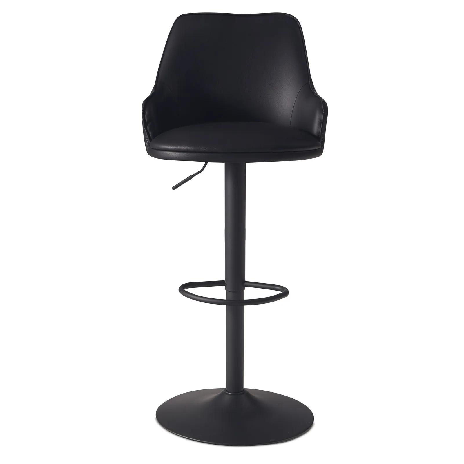 FineBuy Barhocker Kunstleder Schwarz Hocker mit Lehne 86 - 106 cm, Küchenhocker Höhenverstellbar Modern 100 kg, Barstuhl Tresenhocker mit Metall-Trompetenfuß, Bistrohocker Gepolstert mit Armlehne