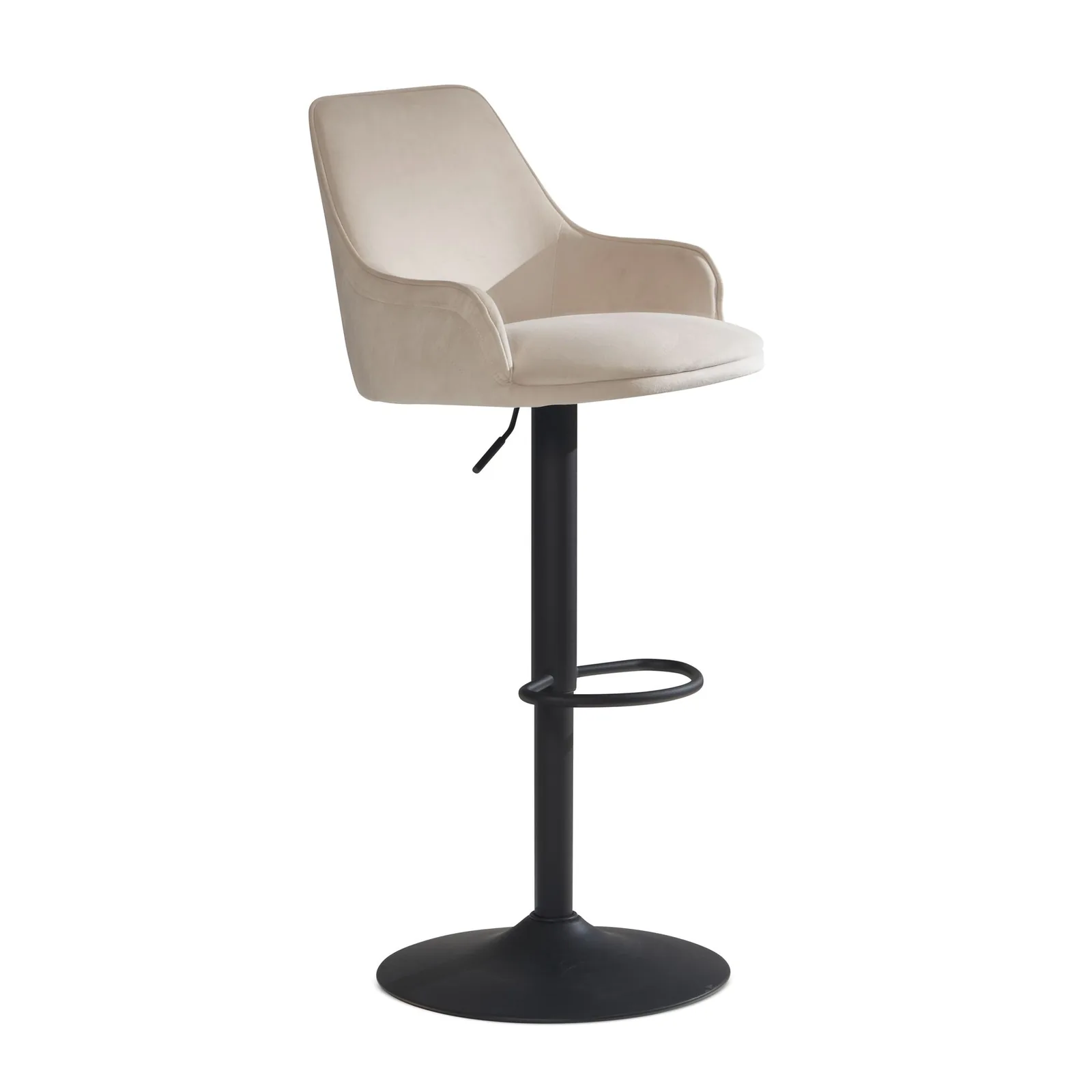 FineBuy Barhocker Samt Hocker mit Lehne 86 - 106 cm, Küchenhocker Höhenverstellbar Modern 100 kg, Barstuhl Tresenhocker mit Metall-Trompetenfuß, Bistrohocker Gepolstert mit Armlehne
