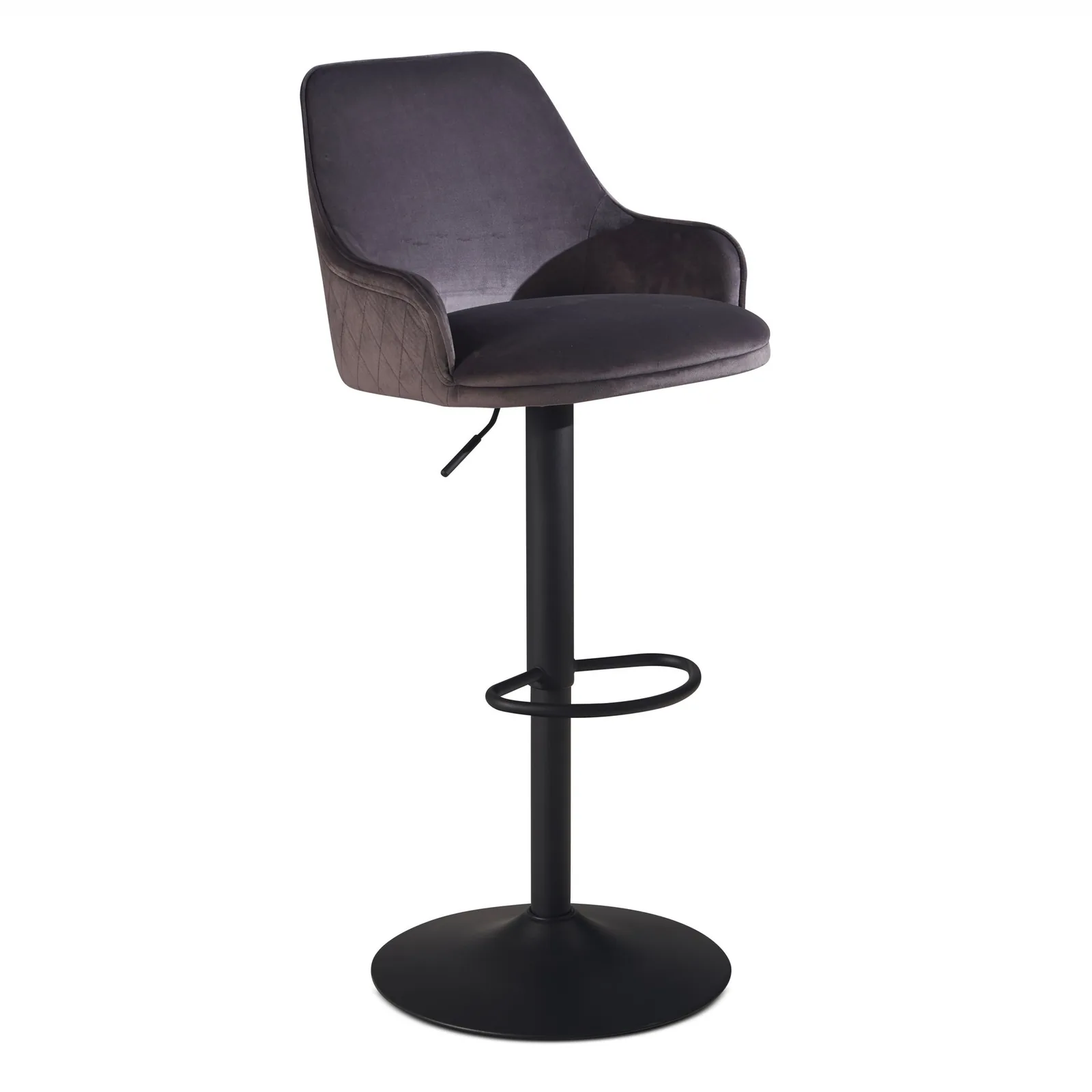 FineBuy Barhocker Samt Hocker mit Lehne 86 - 106 cm, Küchenhocker Höhenverstellbar Modern 100 kg, Barstuhl Tresenhocker mit Metall-Trompetenfuß, Bistrohocker Gepolstert mit Armlehne