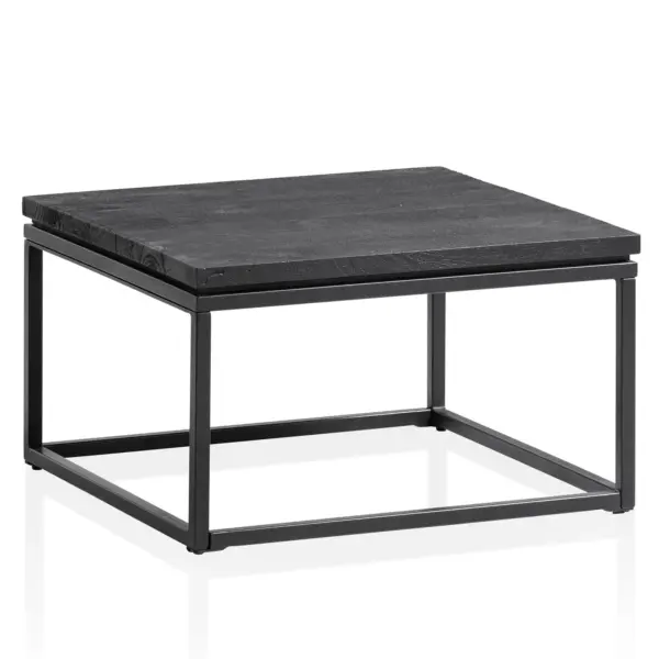 FineBuy Design Couchtisch Mango Massivholz schwarz · Wohnzimmertisch mit Metallgestell · moderner Massivholztisch im Industrial Stil