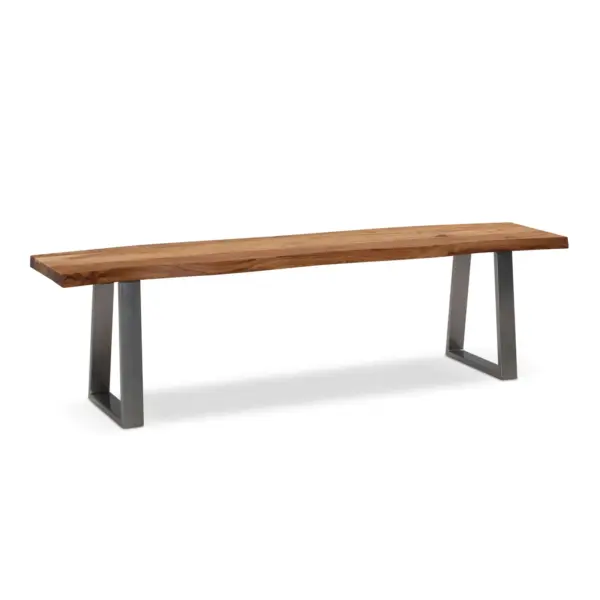 FineBuy Esszimmerbank Akazie Massivholz / Metall mit Baumkante, Esstischbank Holzbank Massiv ohne Lehne, Küchenbank Chrom Essbank Modern, Sitzbank Esszimmer