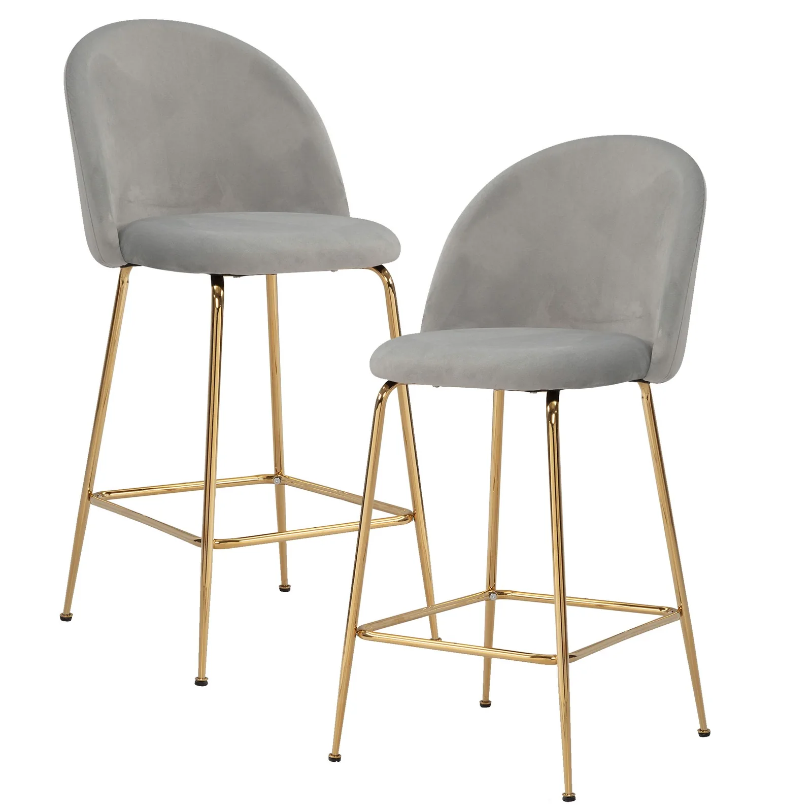 FineBuy 2er Set Barhocker Samt Hocker mit Lehne & goldenen Beinen, Küchenhocker Skandinavisch Stoff / Metall 110 kg, Design Barstuhl Tresenhocker, Bistrohocker Gepolstert