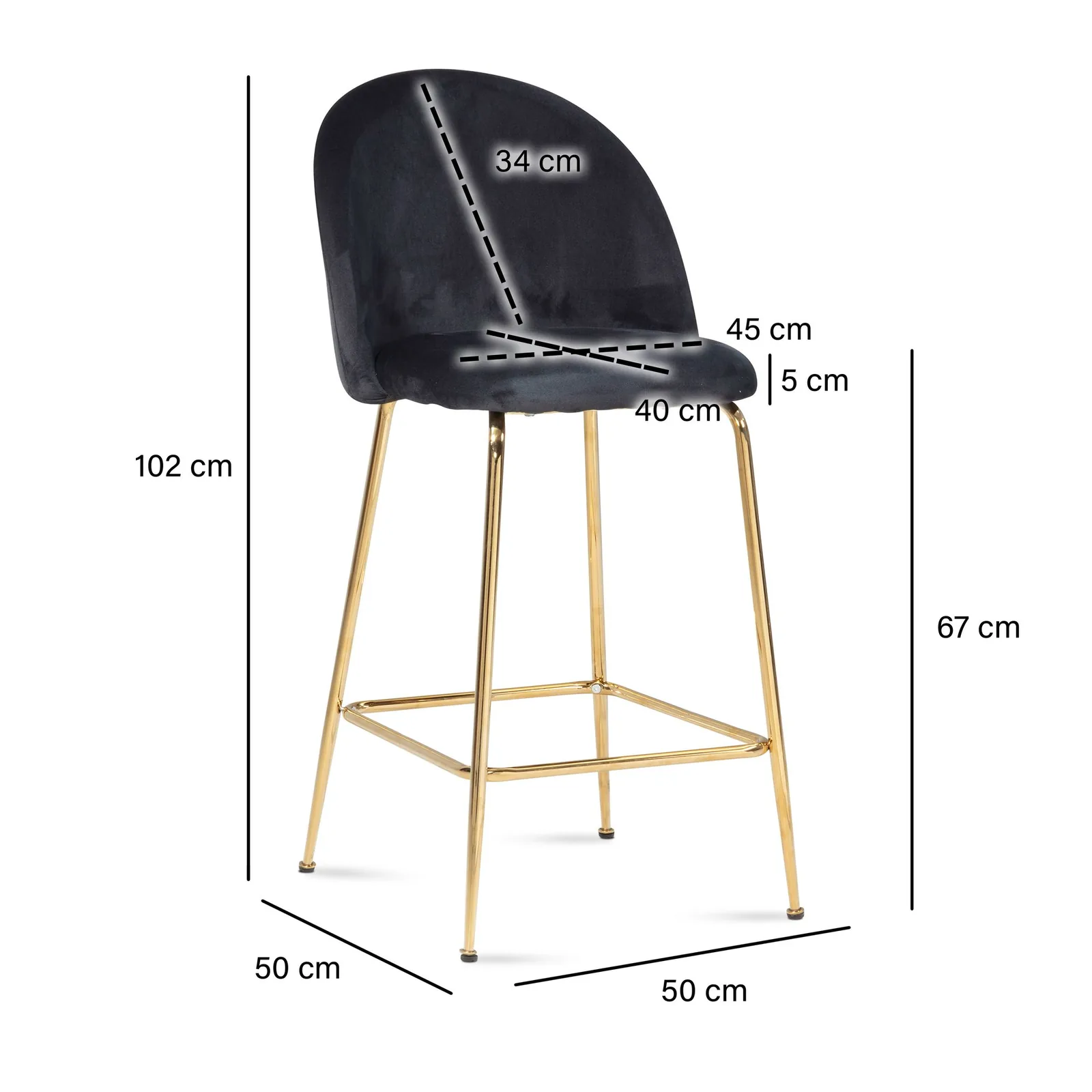 FineBuy 2er Set Barhocker Samt Hocker mit Lehne & goldenen Beinen, Küchenhocker Skandinavisch Stoff / Metall 110 kg, Design Barstuhl Tresenhocker, Bistrohocker Gepolstert