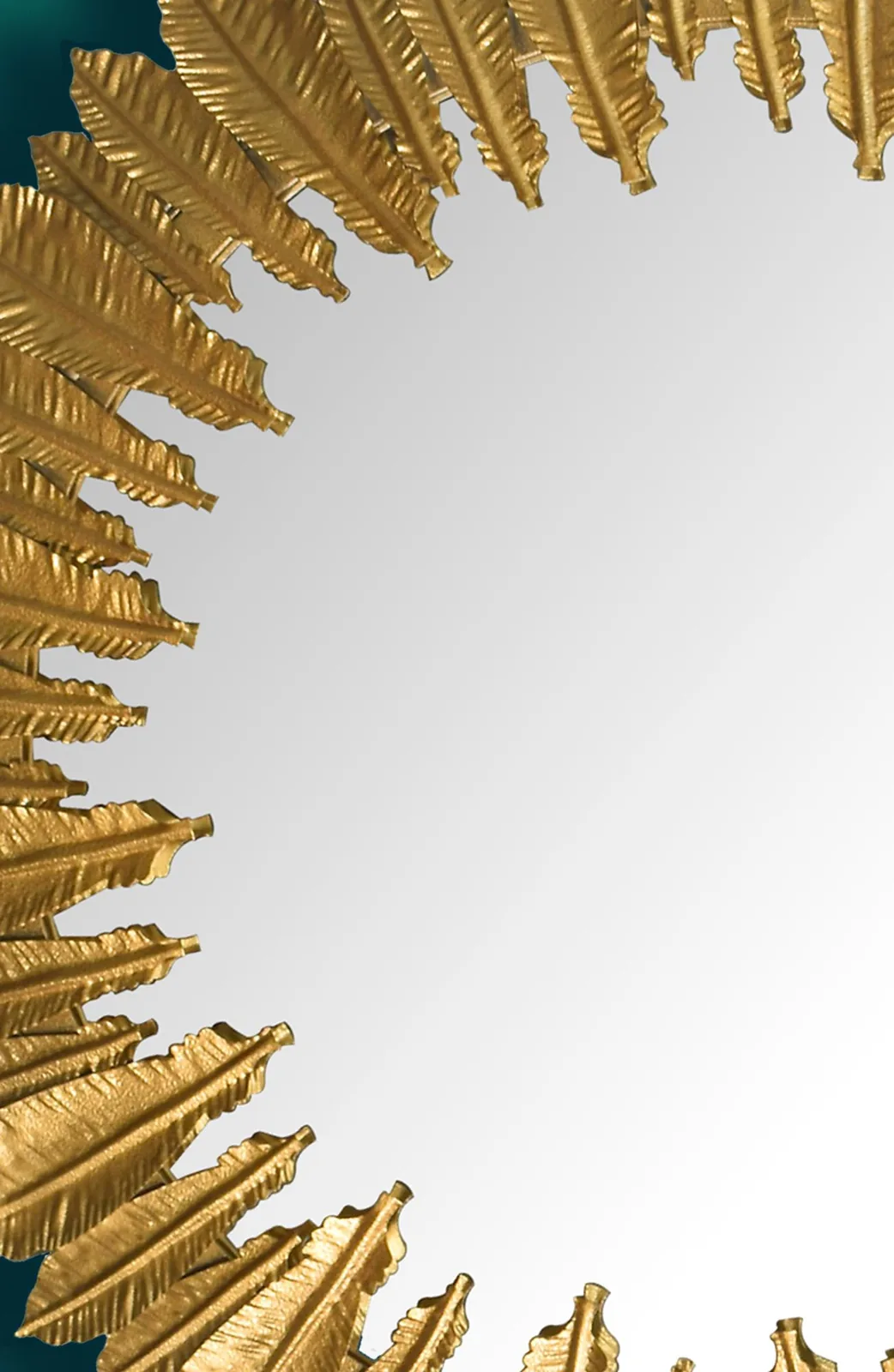 FineBuy Wandspiegel Federn 68 cm Metall Design Hängespiegel Gold, Eisen Dekospiegel Rund, Spiegel Wand Groß, Flurspiegel Garderobenspiegel Modern