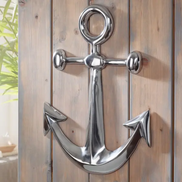 FineBuy Anker Wanddeko Aluminium 62x40 cm – Maritime Wanddekoration in Silber – Metall Deko Anker für Wohnzimmer Flur Badezimmer – Nautischer Wandanker im maritimen Stil – Modernes Wandobjekt