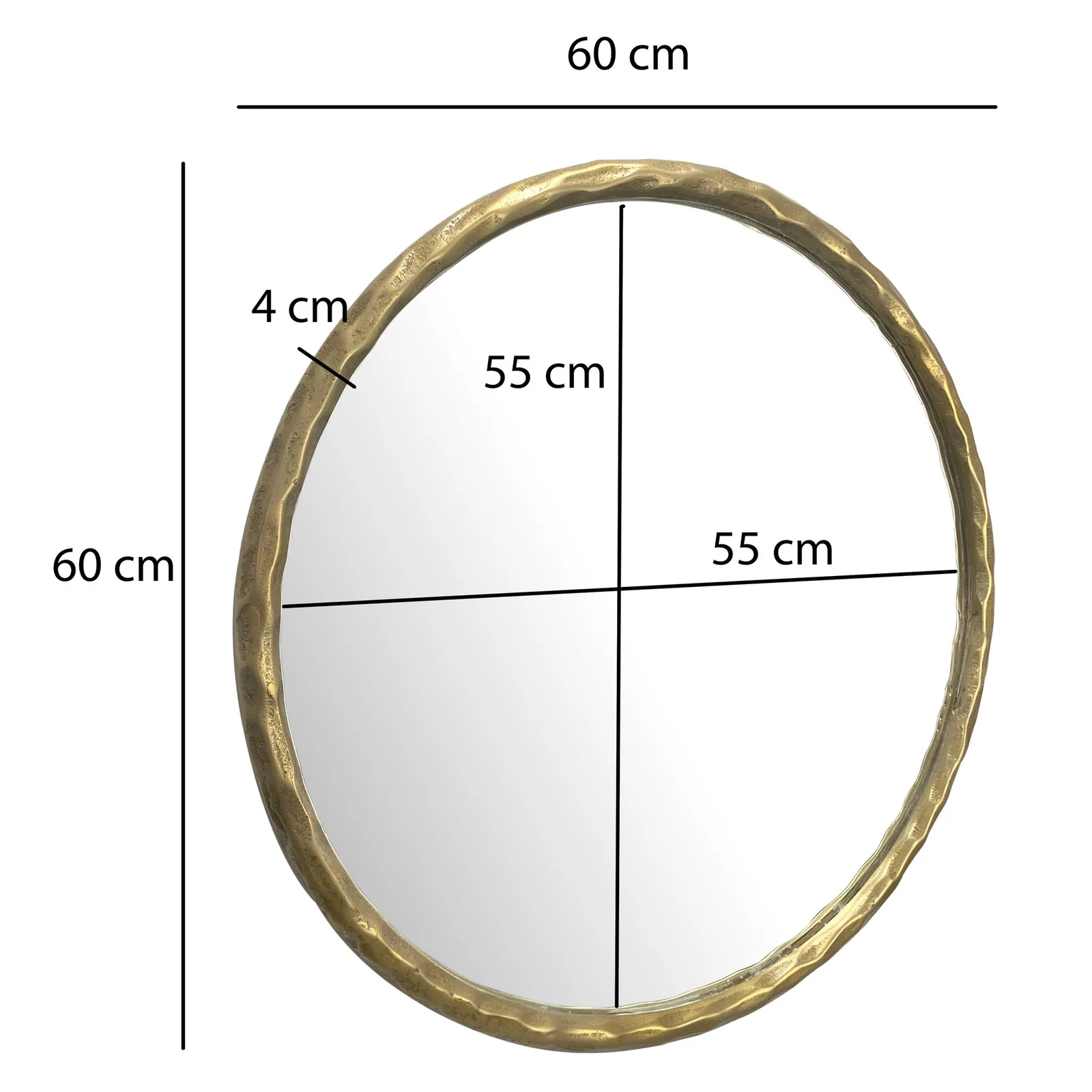 FineBuy Wandspiegel 60 cm Metall Design Hängespiegel Gold, Dekospiegel Rund mit Rahmen, Spiegel Wand Groß, Flurspiegel Garderobenspiegel Modern