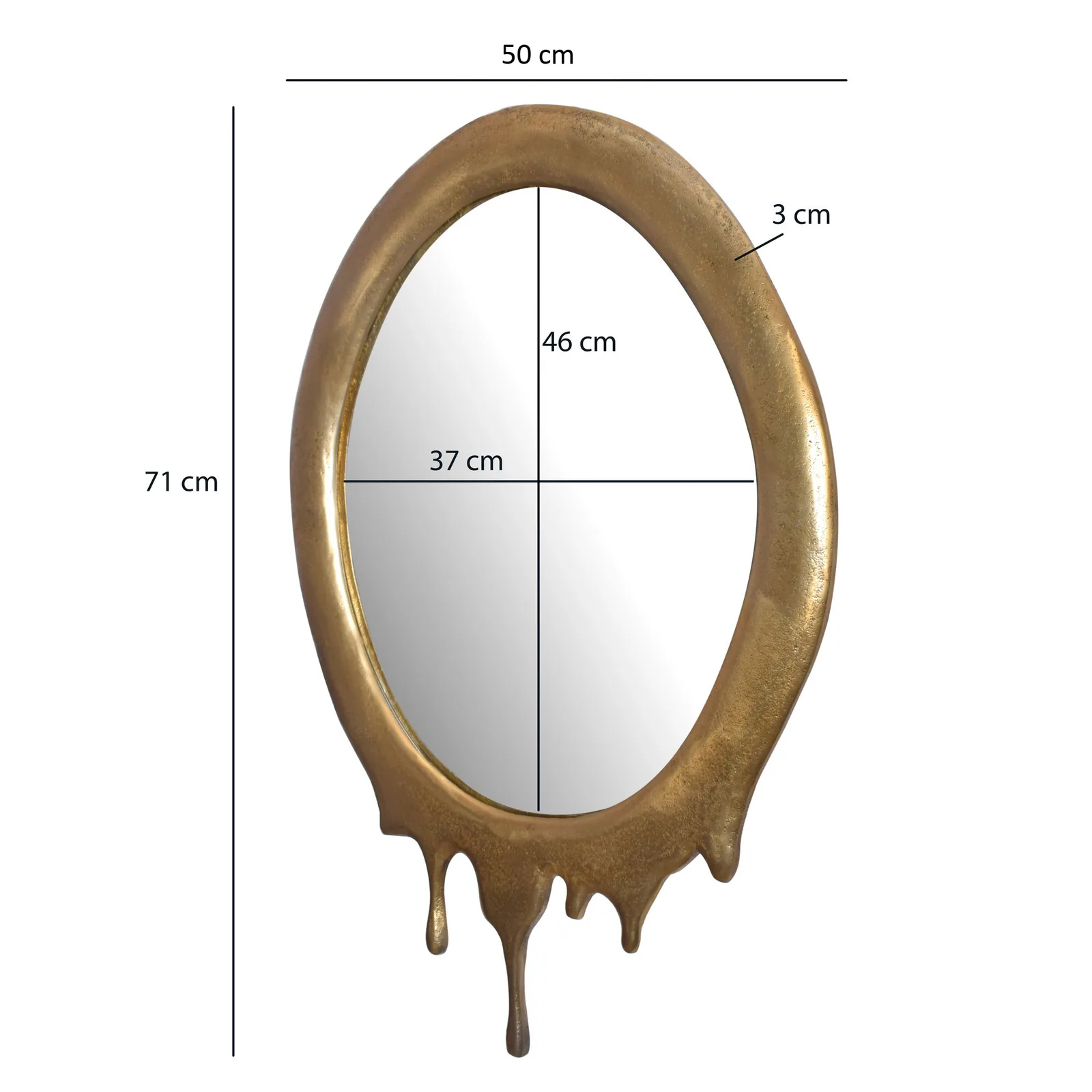 FineBuy Wandspiegel 50x71 cm Metall Design Hängespiegel Gold, Aluminium Dekospiegel Oval mit Rahmen, Spiegel Wand Groß, Flurspiegel Garderobenspiegel Modern