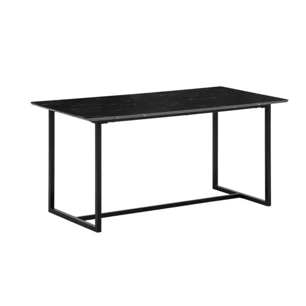 FineBuy Esszimmertisch Schwarz Esstisch in Marmor-Optik Modern, Küchentisch mit Metallbeinen, Speisetisch Rechteckig, Tisch Esszimmer