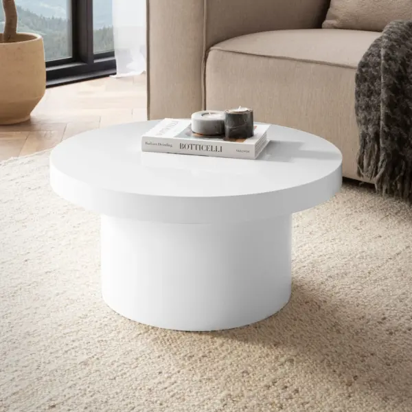 FineBuy Weißer Hochglanz Couchtisch 60cm rund – stilvoller kleiner Design Wohnzimmertisch, Sofatisch im modernen Pilz-Design mit glatter Oberfläche