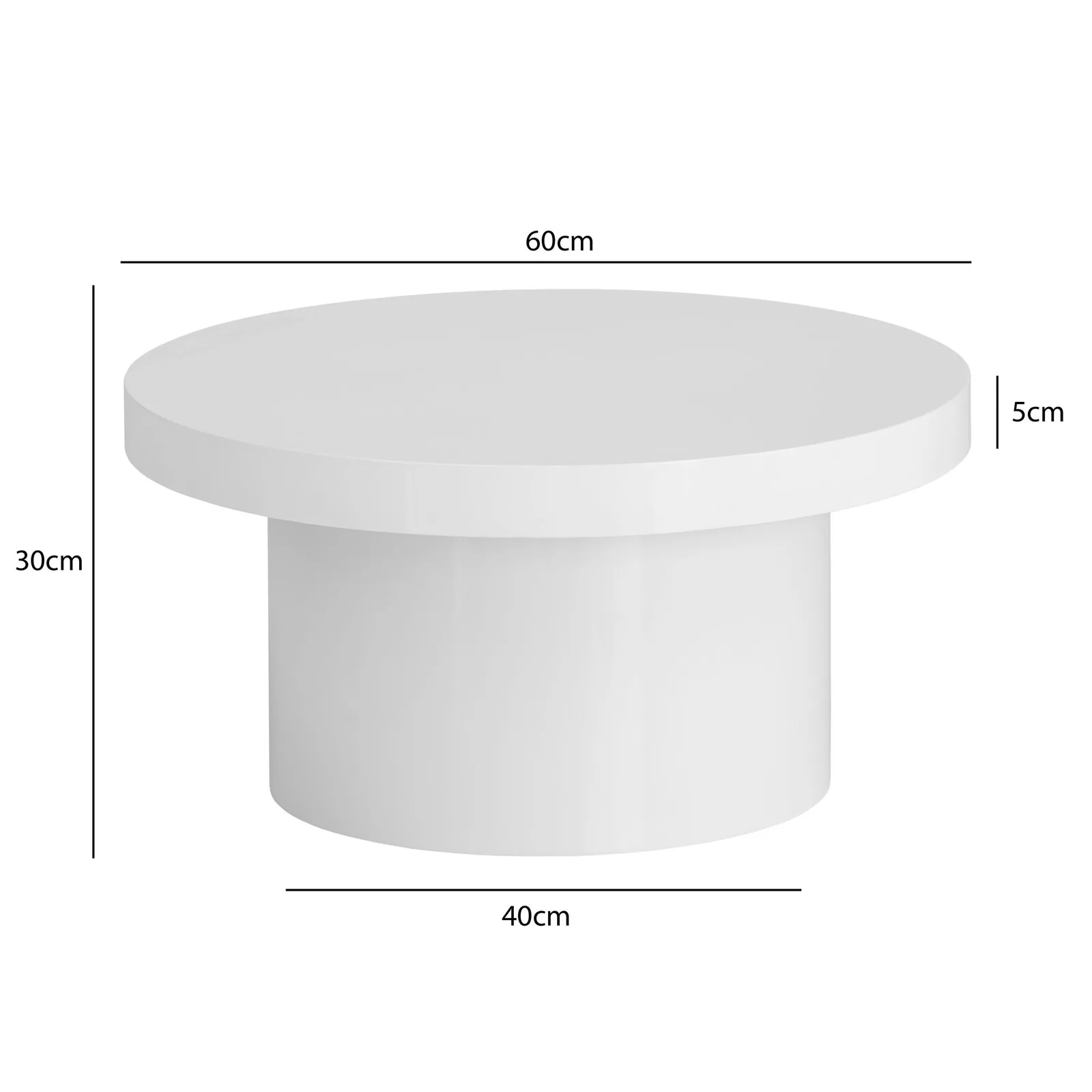 FineBuy Weißer Hochglanz Couchtisch 60cm rund – stilvoller kleiner Design Wohnzimmertisch, Sofatisch im modernen Pilz-Design mit glatter Oberfläche