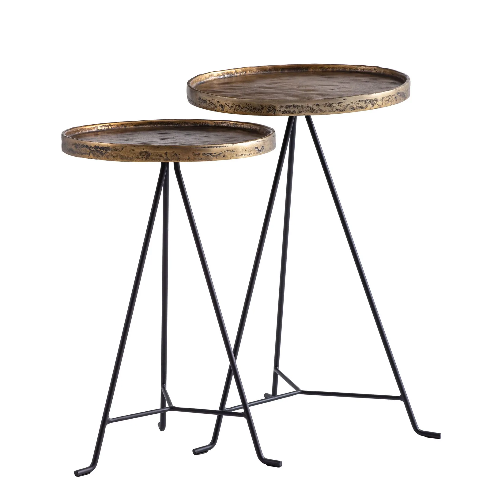 FineBuy Beistelltisch 2er Set Metall Gold / Schwarz Design Satztisch Rund, Wohnzimmertisch Anstelltisch Modern, Sofatisch Dekotisch 2-teilig, Blumentisch Wohnzimmer