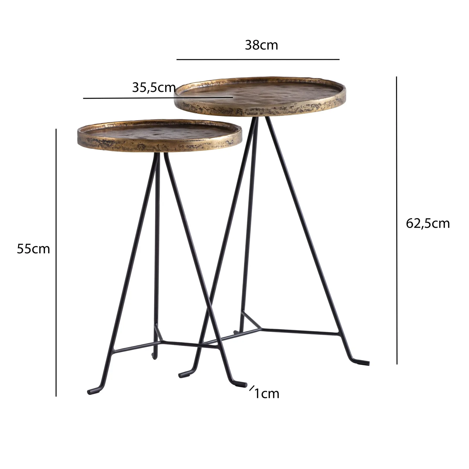FineBuy Beistelltisch 2er Set Metall Gold / Schwarz Design Satztisch Rund, Wohnzimmertisch Anstelltisch Modern, Sofatisch Dekotisch 2-teilig, Blumentisch Wohnzimmer