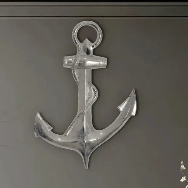FineBuy Deko Anker 70 cm Silber Große Aluminium-Figur Wohndeko Maritim, Design Wanddekoration Metall, Dekoration für Zuhause, XXL Wandschmuck, Wanddeko Modern