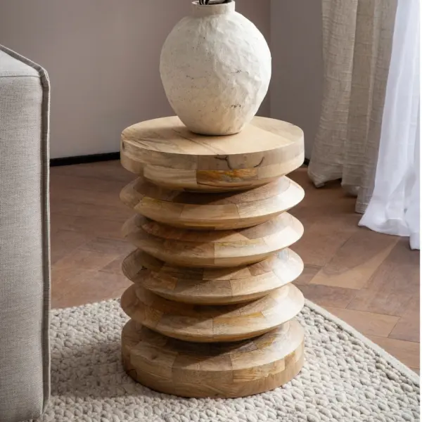 FineBuy Design Beistelltisch Ø 35 cm Sitzhocker handgefertigt Massivholz Mango Baumstumpf Couchtisch Blumentisch massiver Holz Hocker