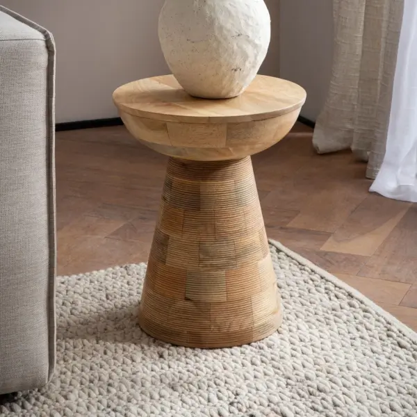 FineBuy Beistelltisch Mango Massivholz Ø37cm Rund, Design Wohnzimmertisch Klein, Moderner Ablagetisch aus Echtholz, Kleiner Couchtisch Dekotisch, Holztisch Wohnzimmer, Baumstumpf