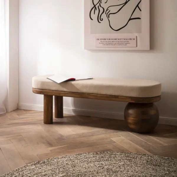 FineBuy gepolsterte Sitzbank 140 cm Massivholz Stoff - Design Bank für Garderobe Schlafzimmer & Wohnzimmer - Ausgefallene Garderobenbank Handmade