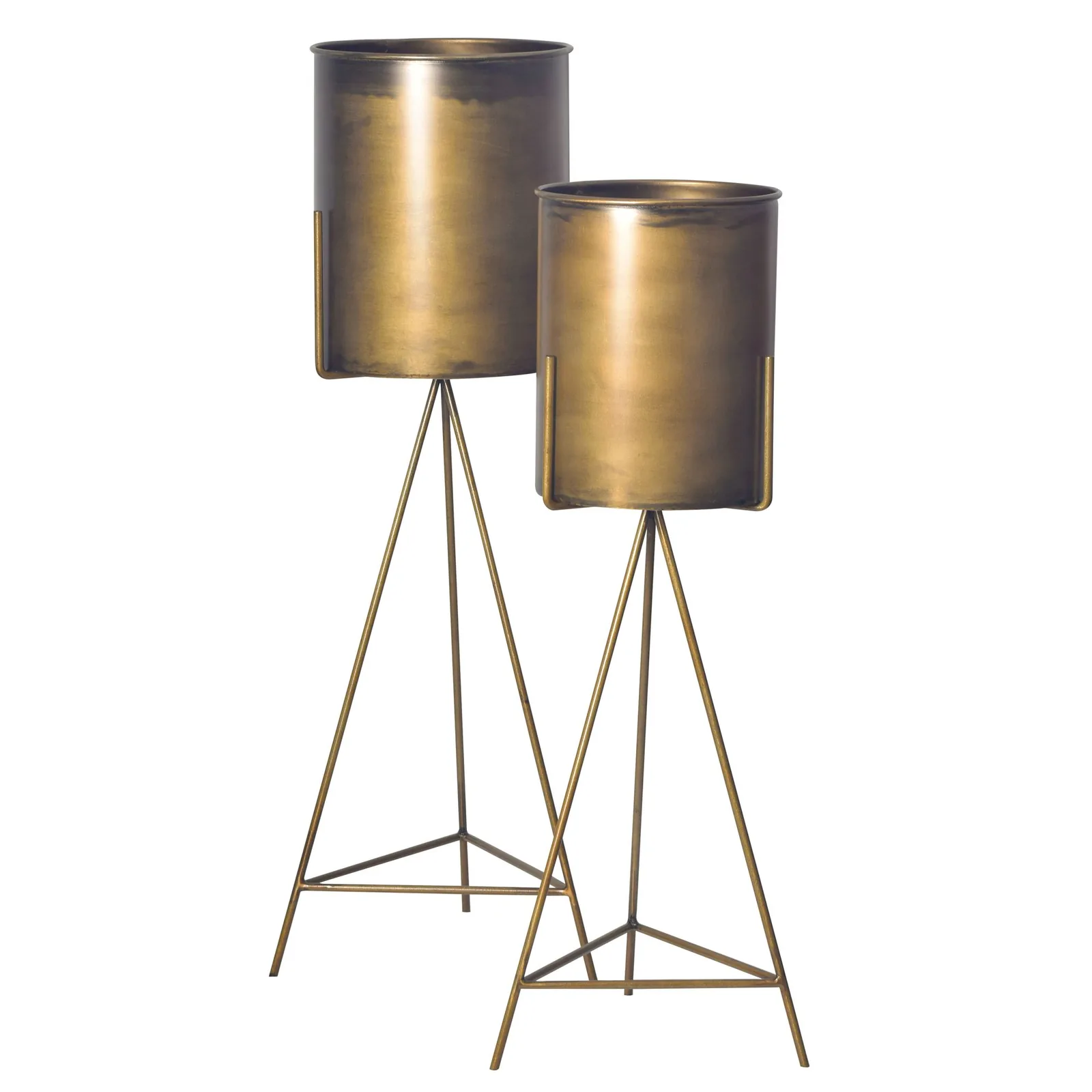 FineBuy Blumentopf 2er Set Metall Pflanzkübel Gold mit Gestell, Design Eisen-Pflanzenkübel Rund, Blumenkübel Pflanzgefäß Indoor Hoch