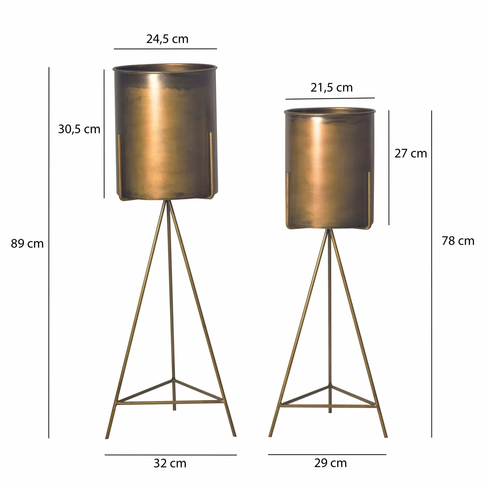 FineBuy Blumentopf 2er Set Metall Pflanzkübel Gold mit Gestell, Design Eisen-Pflanzenkübel Rund, Blumenkübel Pflanzgefäß Indoor Hoch