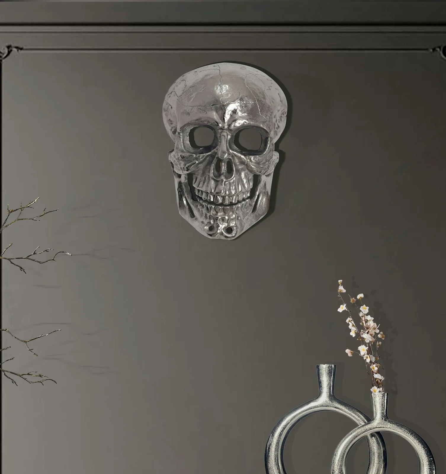 FineBuy Wanddeko Totenkopf Aluminium 41 cm Schädel Groß, Design Wanddekoration Metall Deko Alu Modern, Wohndeko Skull, Wandskulptur Dekoration Wohnaccessoire