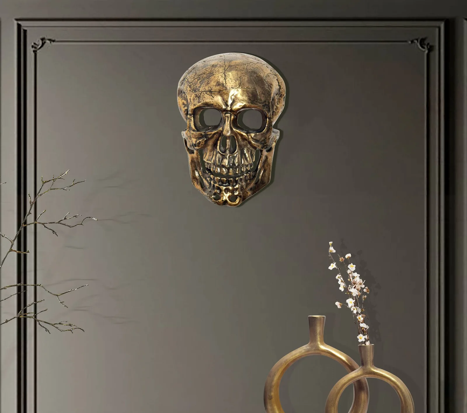 FineBuy Wanddeko Totenkopf Aluminium 41 cm Schädel Groß, Design Wanddekoration Metall Deko Alu Modern, Wohndeko Skull, Wandskulptur Dekoration Wohnaccessoire