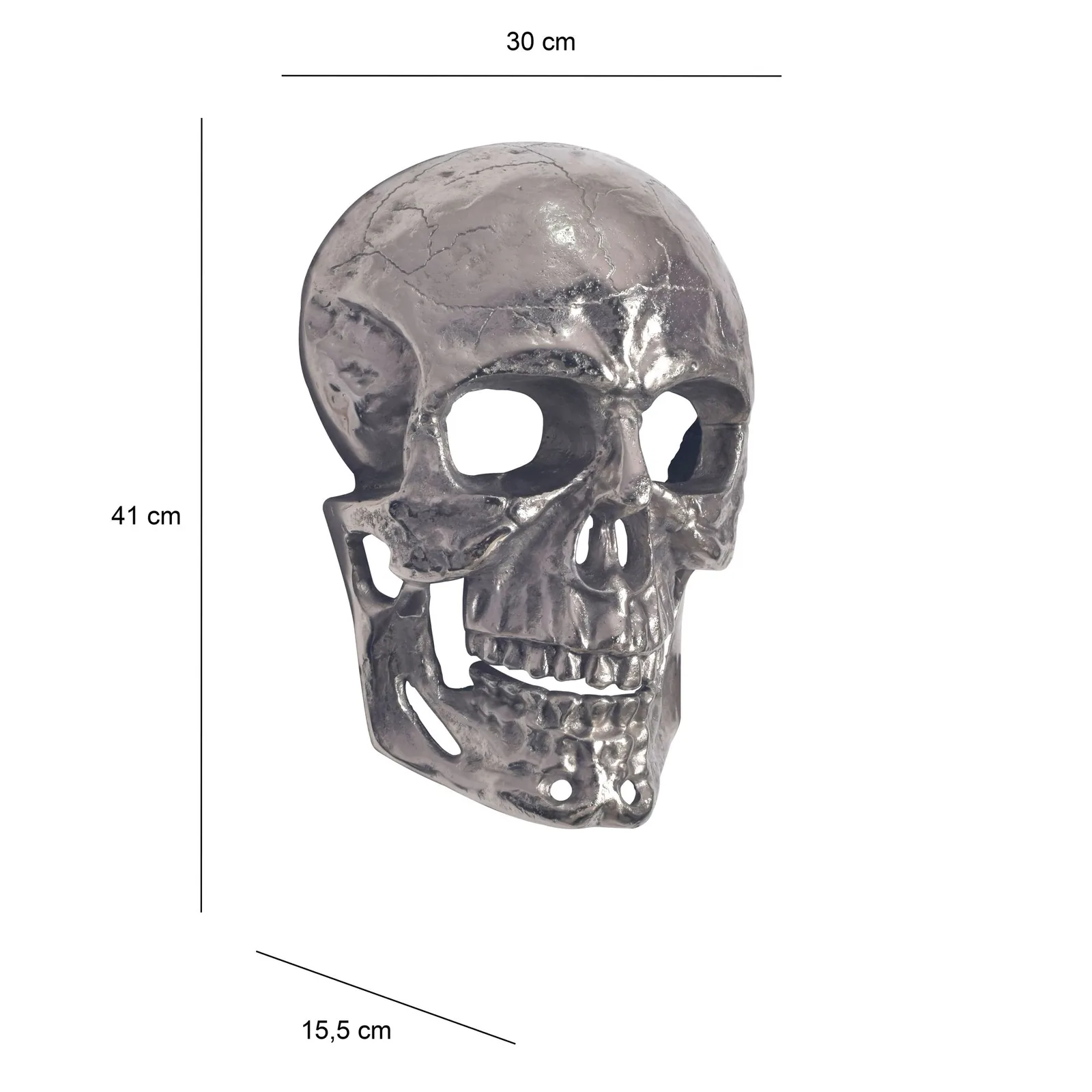 FineBuy Wanddeko Totenkopf Aluminium 41 cm Schädel Groß, Design Wanddekoration Metall Deko Alu Modern, Wohndeko Skull, Wandskulptur Dekoration Wohnaccessoire