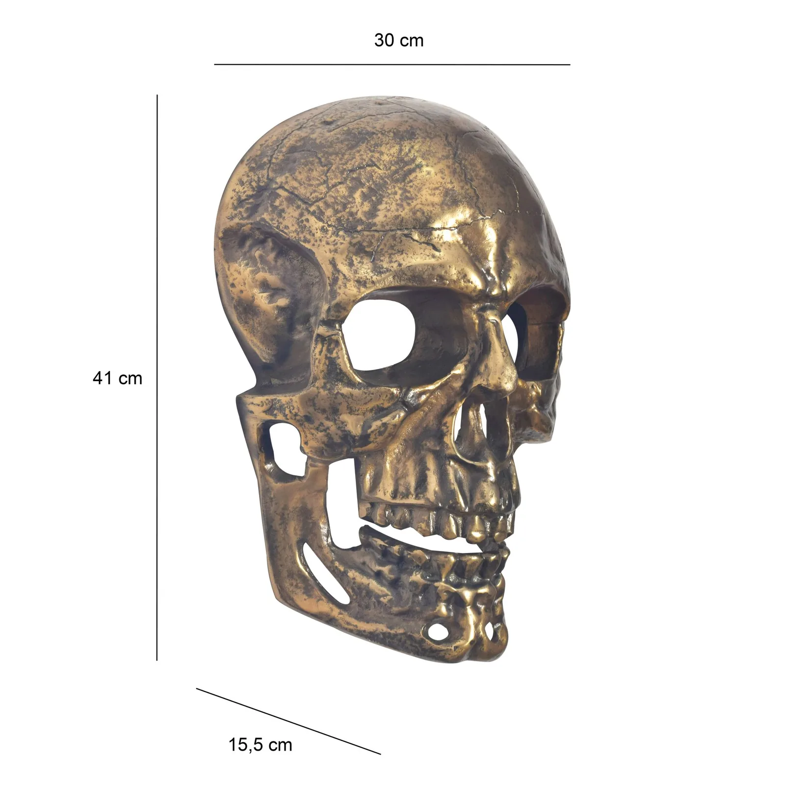 FineBuy Wanddeko Totenkopf Aluminium 41 cm Schädel Groß, Design Wanddekoration Metall Deko Alu Modern, Wohndeko Skull, Wandskulptur Dekoration Wohnaccessoire