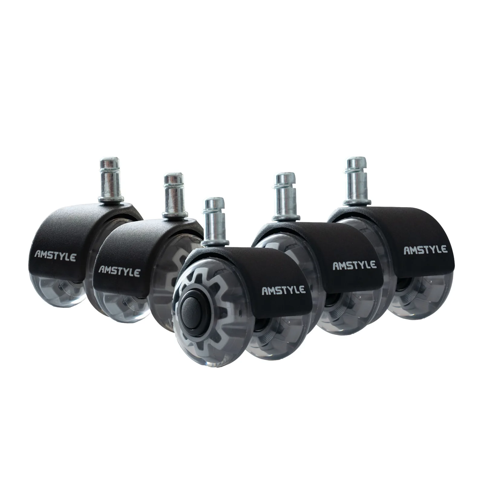 FineBuy 5er Set leichtgängige Universal-Schwerlastrollen für Bürostuhl 11 mm Stift / Durchmesser 50 mm, Leise Premium Hartbodenrollen Bürostuhlrollen, Drehstuhlrollen Doppellaufrollen