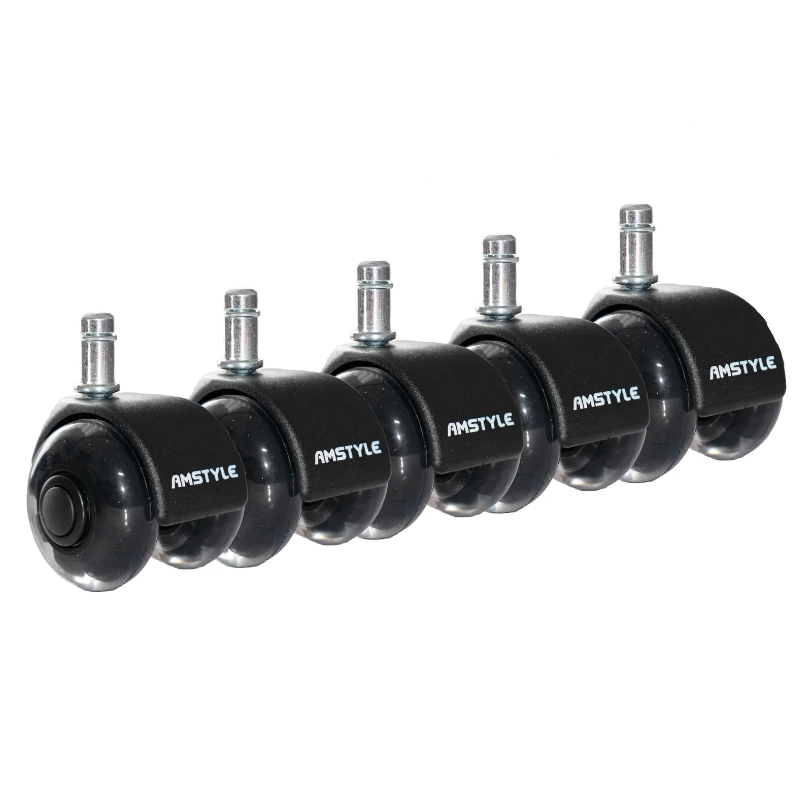 FineBuy 5er Set leichtgängige Universal-Schwerlastrollen für Bürostuhl 11 mm Stift / Durchmesser 50 mm, Leise Premium Hartbodenrollen Bürostuhlrollen, Drehstuhlrollen Doppellaufrollen