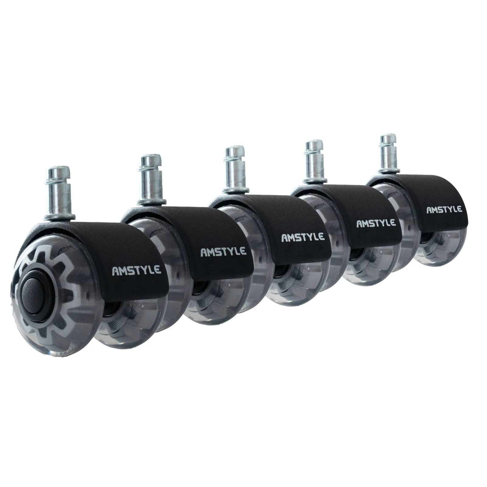 FineBuy 5er Set leichtgängige Universal-Schwerlastrollen für Bürostuhl 11 mm Stift / Durchmesser 50 mm, Leise Premium Hartbodenrollen Bürostuhlrollen, Drehstuhlrollen Doppellaufrollen