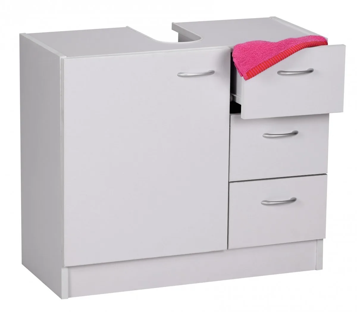 FineBuy Waschbecken-Unterschrank 54 x 63 x 30 cm weiß mit 1 Tür und 3 Schubladen, Unterstellschrank Bad mit Siphonausschnitt, Bad-Schrank klein Waschbecken