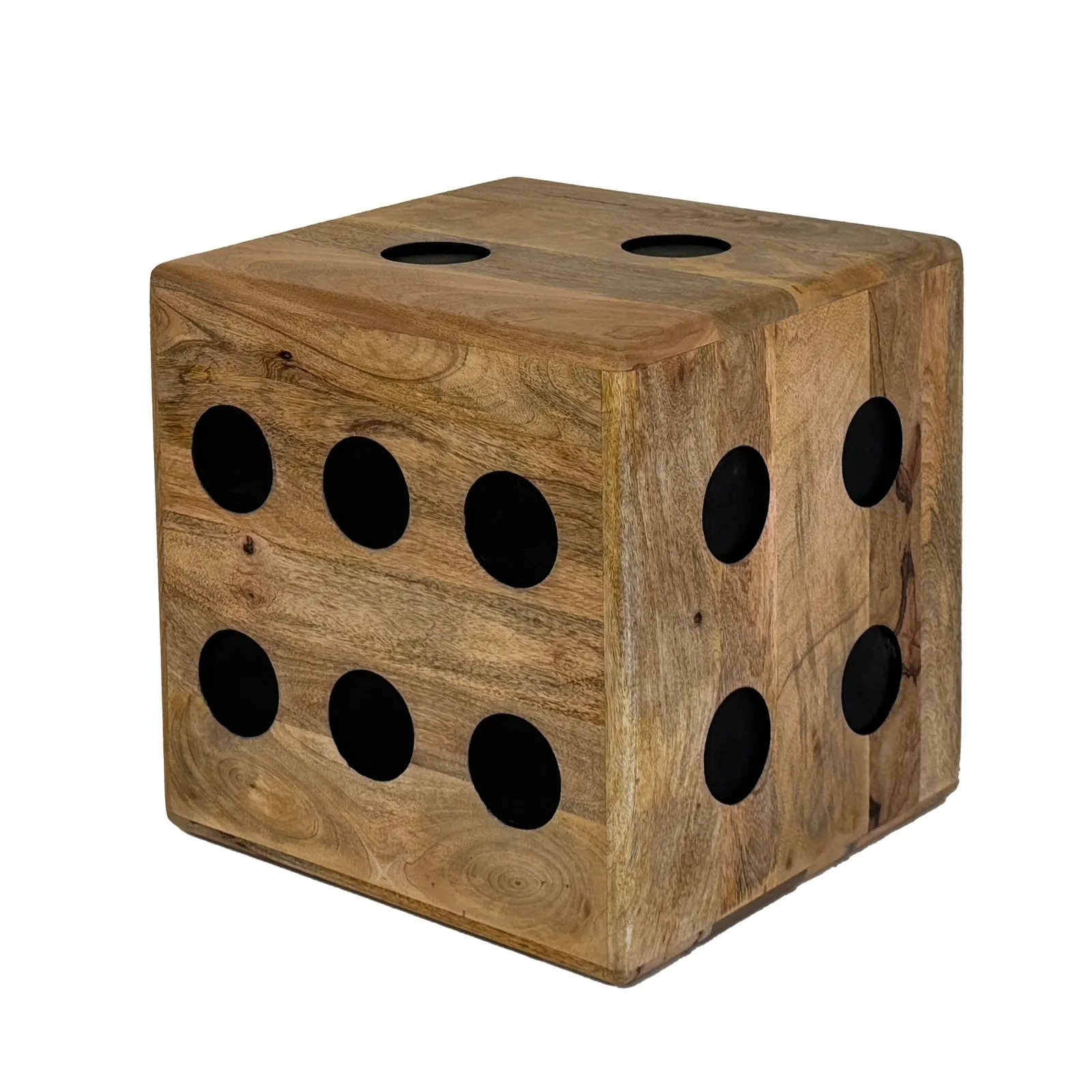 FineBuy Würfelhocker Mango Massivholz 41x41x41 cm, Design Sitzwürfel & Beistelltisch in Würfelform, Holzwürfel Deko & Couchtisch, Robuster Holzhocker im XXL Spielwürfel-Design