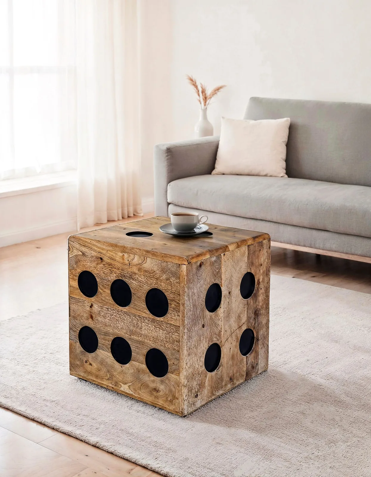 FineBuy Würfelhocker Mango Massivholz 41x41x41 cm, Design Sitzwürfel & Beistelltisch in Würfelform, Holzwürfel Deko & Couchtisch, Robuster Holzhocker im XXL Spielwürfel-Design