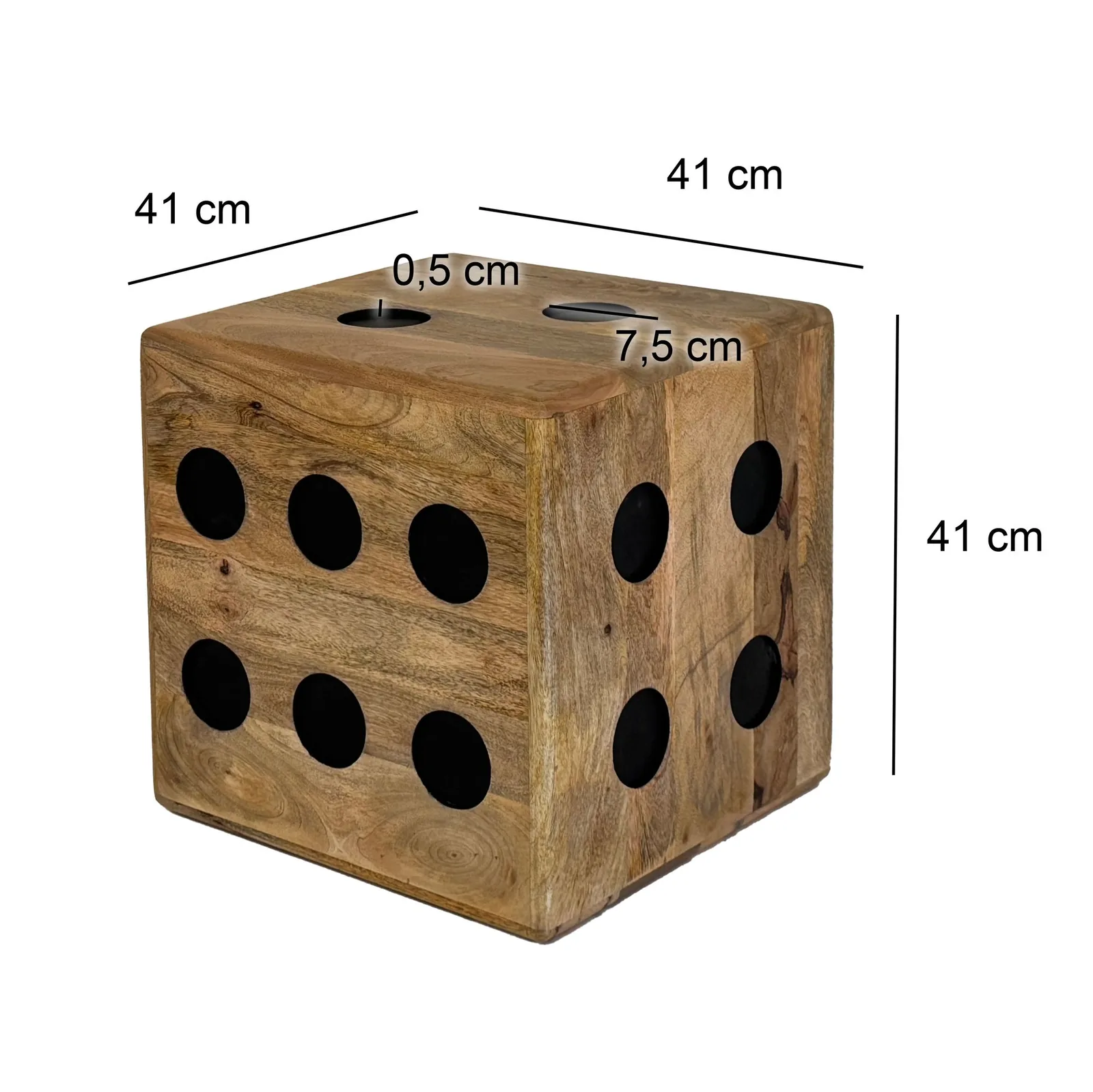 FineBuy Würfelhocker Mango Massivholz 41x41x41 cm, Design Sitzwürfel & Beistelltisch in Würfelform, Holzwürfel Deko & Couchtisch, Robuster Holzhocker im XXL Spielwürfel-Design