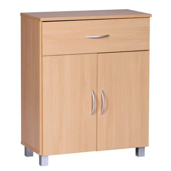 FineBuy Schuhschrank mit Schublade und 2 Türen 60×75×30 cm Buche Optik, Platzsparende Schuhkommode aus Spanplatte melaminbeschichtet, Flurmöbel Schuhregal modern
