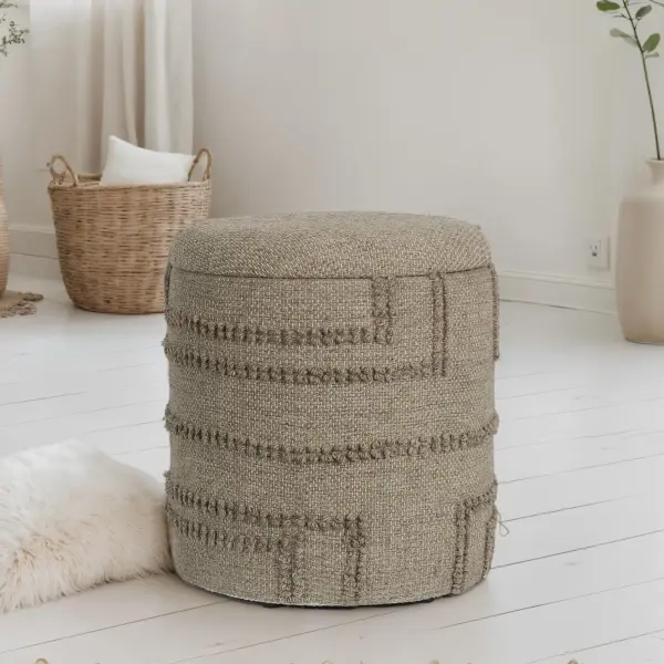 FineBuy Sitzhocker rund aus Wolle Ø 40 x 45 cm Braun mit Stauraum, abnehmbarer Deckel, Hocker mit Staufach, Beistellhocker & Polsterhocker für Wohnzimmer Schlafzimmer Flur im modernen Boho Design