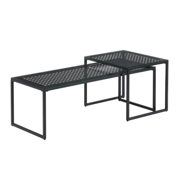 FineBuy Satztisch Glas Metall 2er Set Modern Couchtisch, Design Sofatisch Platzsparend, Wohnzimmertisch Kaffeetisch Rechteckig & Quadratisch