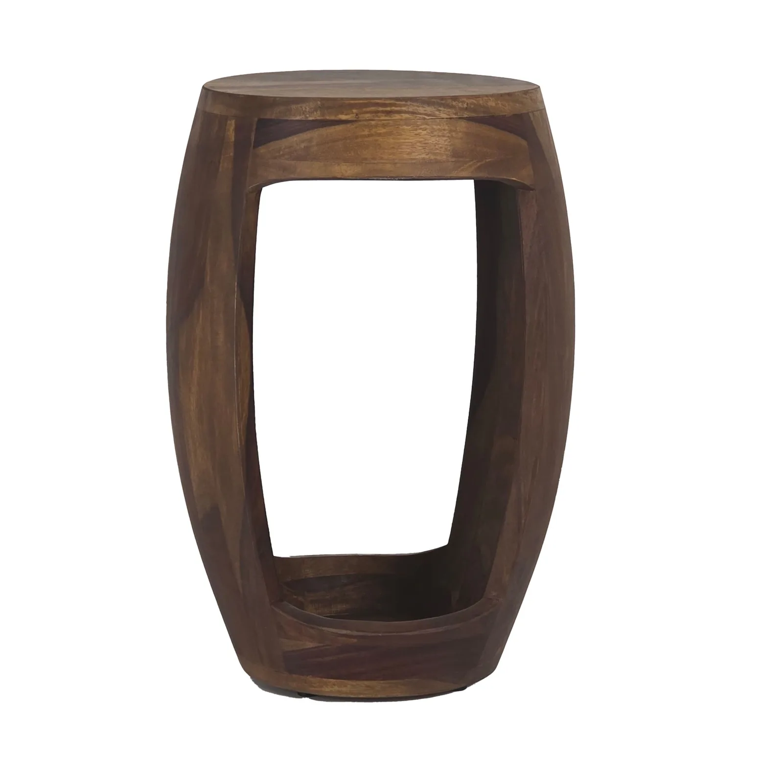 FineBuy Beistelltisch Sheesham Massivholz rund 30cm · Kleiner Runder Couchtisch mit offenem Fach · Handgefertigter Wohnzimmertisch im modernen Design aus Echtholz