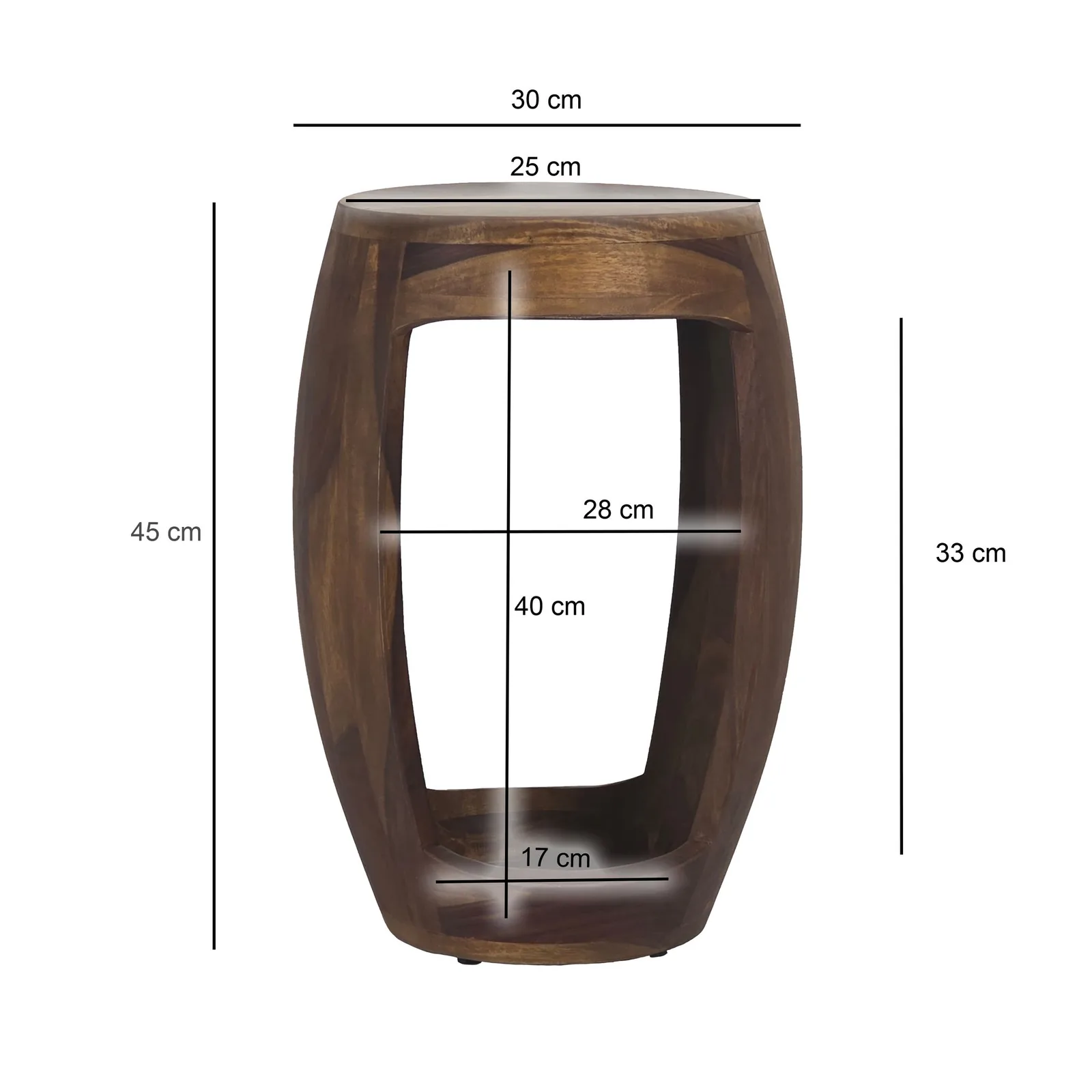 FineBuy Beistelltisch Sheesham Massivholz rund 30cm · Kleiner Runder Couchtisch mit offenem Fach · Handgefertigter Wohnzimmertisch im modernen Design aus Echtholz