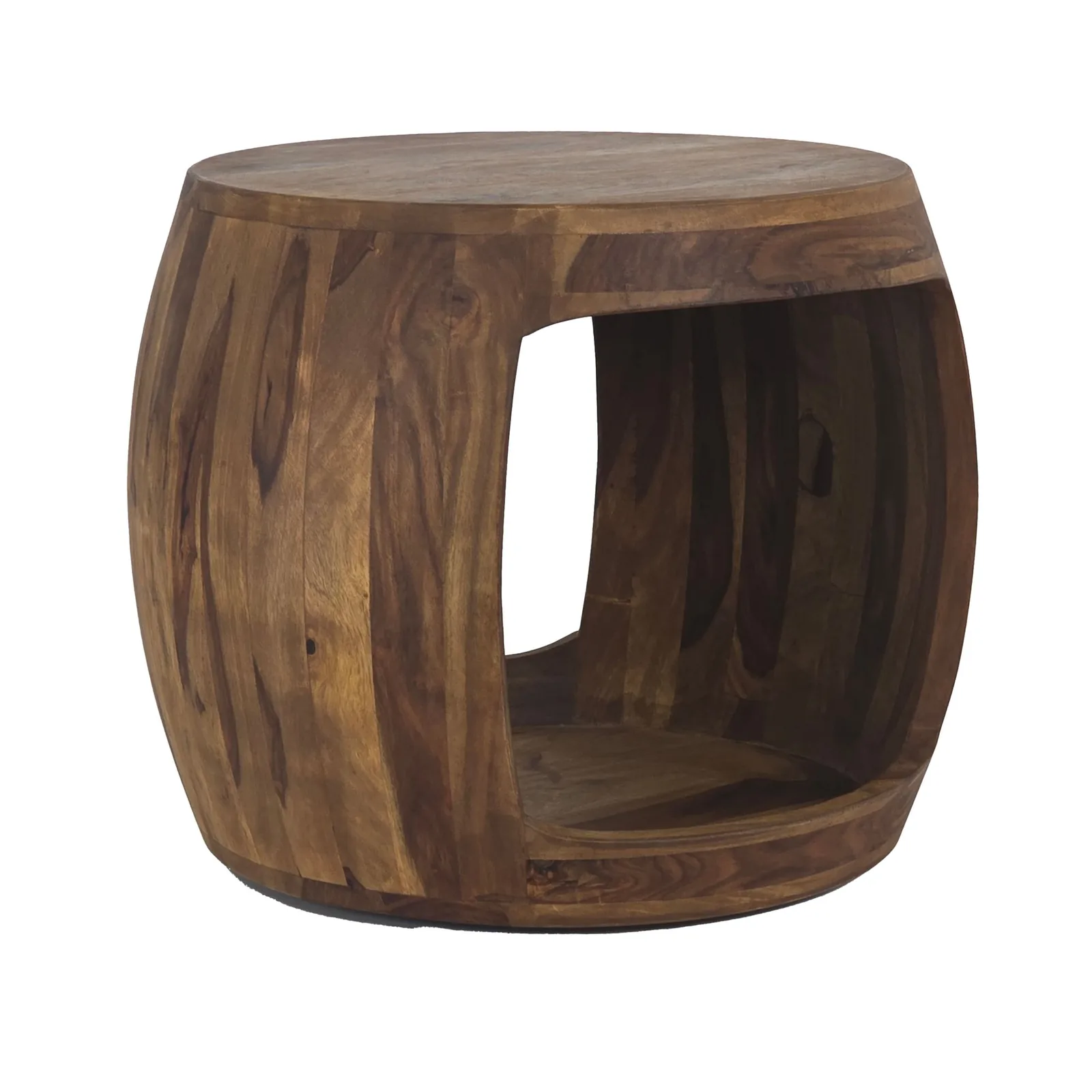 FineBuy Beistelltisch Ø 50cm Sheesham Massivholz rund mit Ablagefach – Couchtisch Echtholz handgefertigt, Wohnzimmertisch im Naturdesign