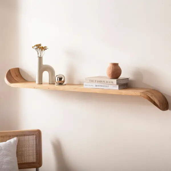 FineBuy Wandregal Mango Massivholz · Hängeregal mit geschwungenen Enden · Handgefertigtes Schwebendes Regal im modernen Design · Regalbrett aus Echtholz