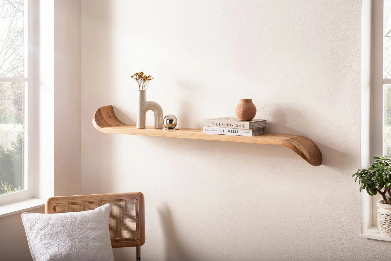 FineBuy Wandregal Mango Massivholz · Hängeregal mit geschwungenen Enden · Handgefertigtes Schwebendes Regal im modernen Design · Regalbrett aus Echtholz